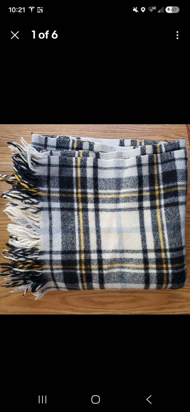Pendleton Wool Fringed Throw Blanket 53x57 Cream Ivory Black Plaid